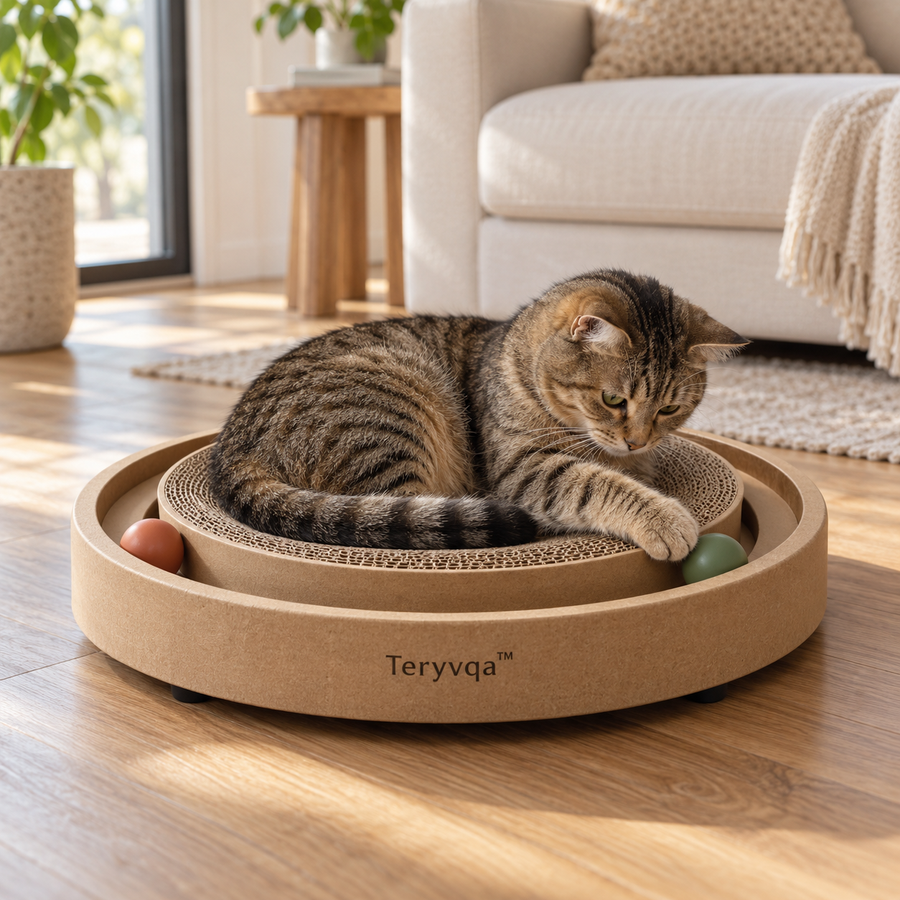 teryvq™ OrbitNest Round Cat Scratcher & Ball Track