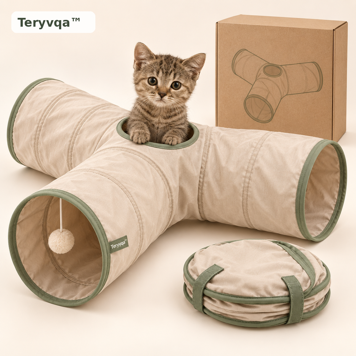 teryvq™ TrioHide 3-Way Foldable Cat Play Tunnel