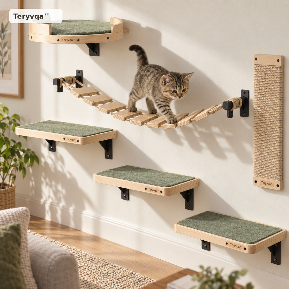 teryvq™ SkyTrail Wall-Mounted Cat Climbing System