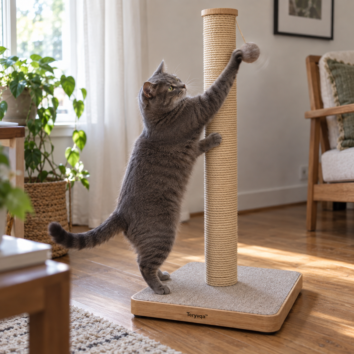 teryvq™ TallReach Sisal Cat Scratching Post & Hanging Ball