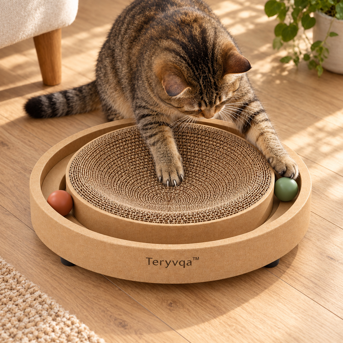 teryvq™ OrbitNest Round Cat Scratcher & Ball Track