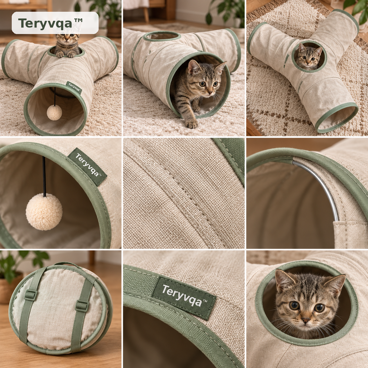 teryvq™ TrioHide 3-Way Foldable Cat Play Tunnel