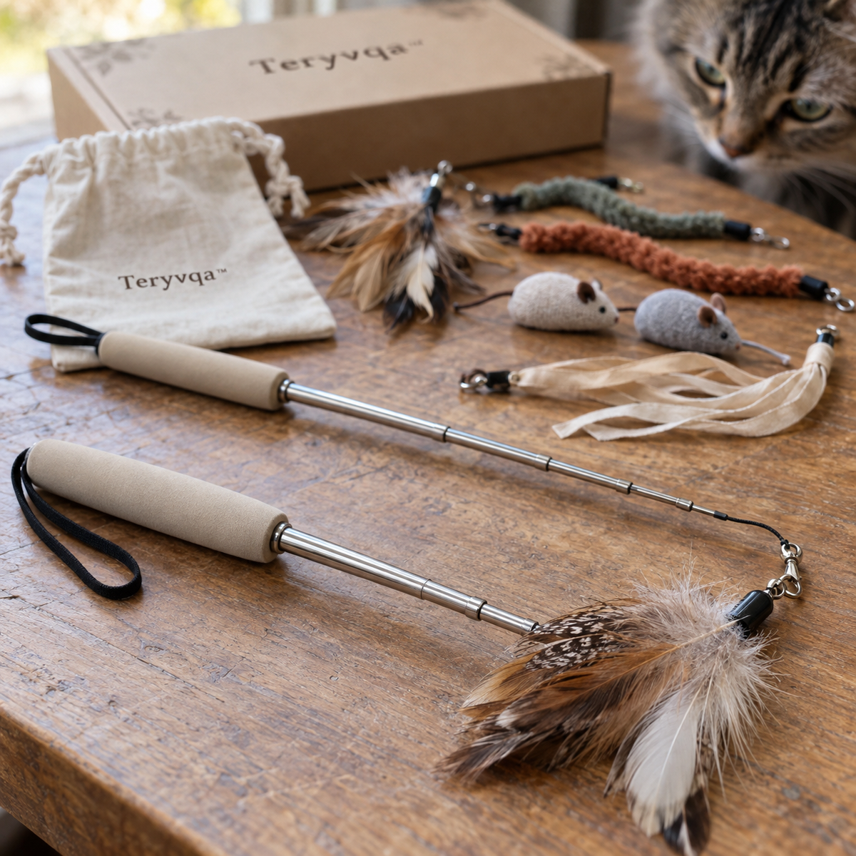 teryvq™ FeatherReach Telescopic Cat Wand Gift Set
