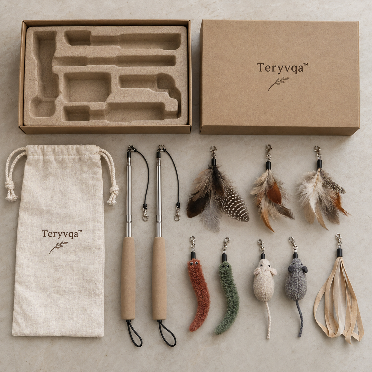teryvq™ FeatherReach Telescopic Cat Wand Gift Set