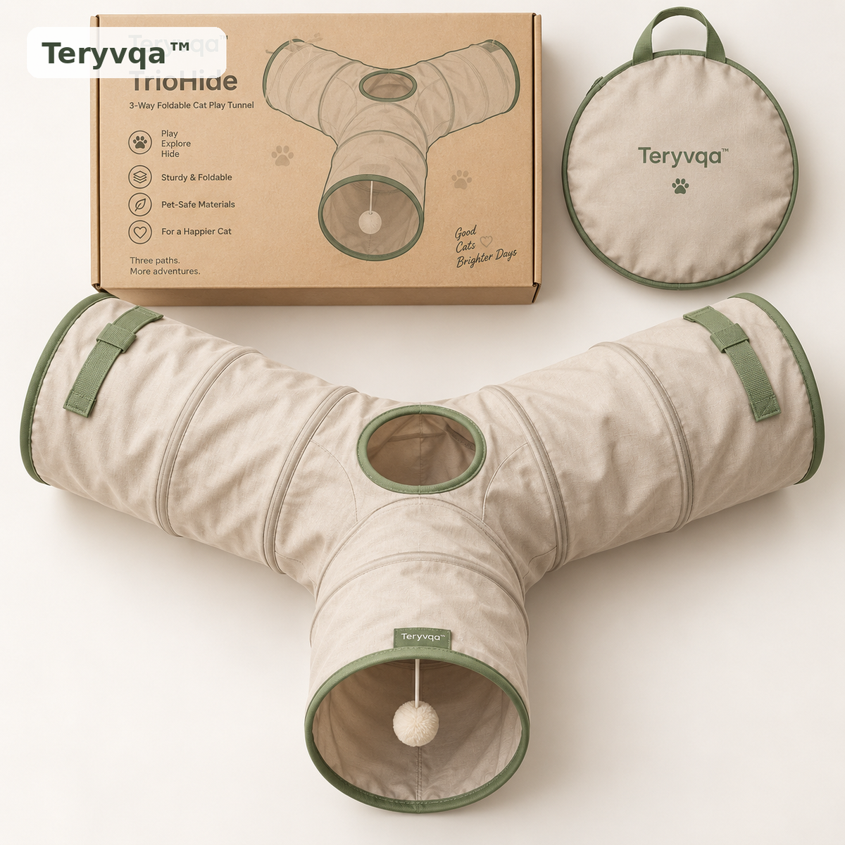 teryvq™ TrioHide 3-Way Foldable Cat Play Tunnel
