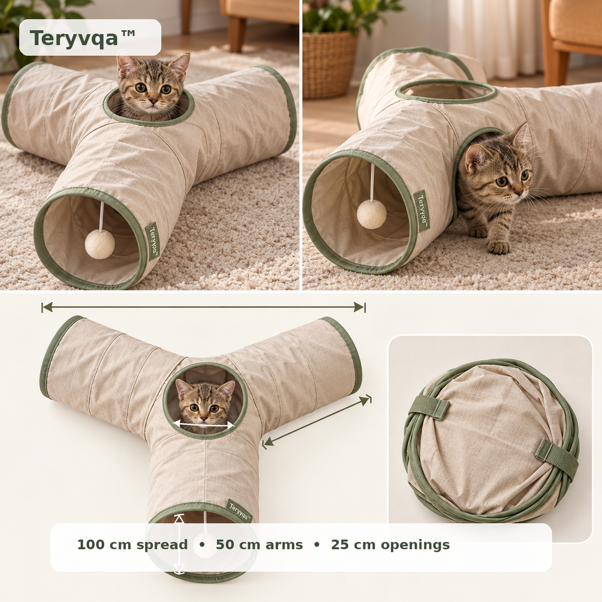 teryvq™ TrioHide 3-Way Foldable Cat Play Tunnel